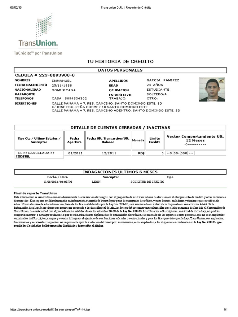 Transunion D.R. - Reporte de Crédito | PDF | Gobierno | Business