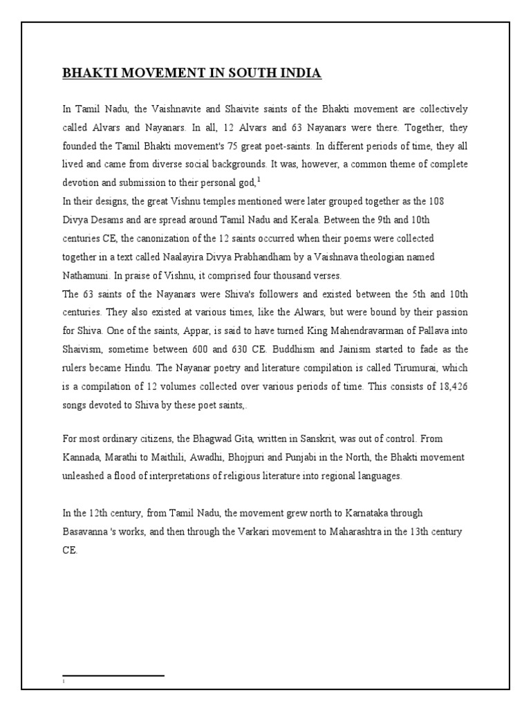 Bhakti Movement in South India Overview | PDF | Bhakti Movement ...