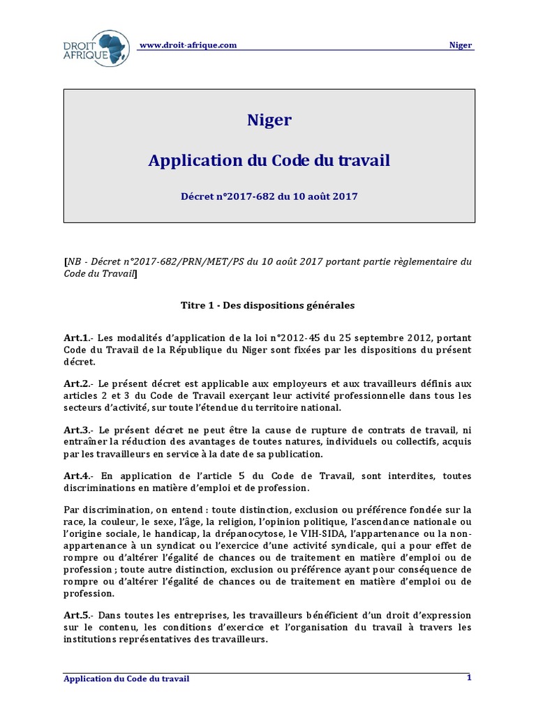 Déclaration Sur L Honneur Attestant Disposer De Ressources Suffisantes Niger Decret 2017 682 Application Code Du Travail PDF | PDF | Intérim  (travail) | Travail