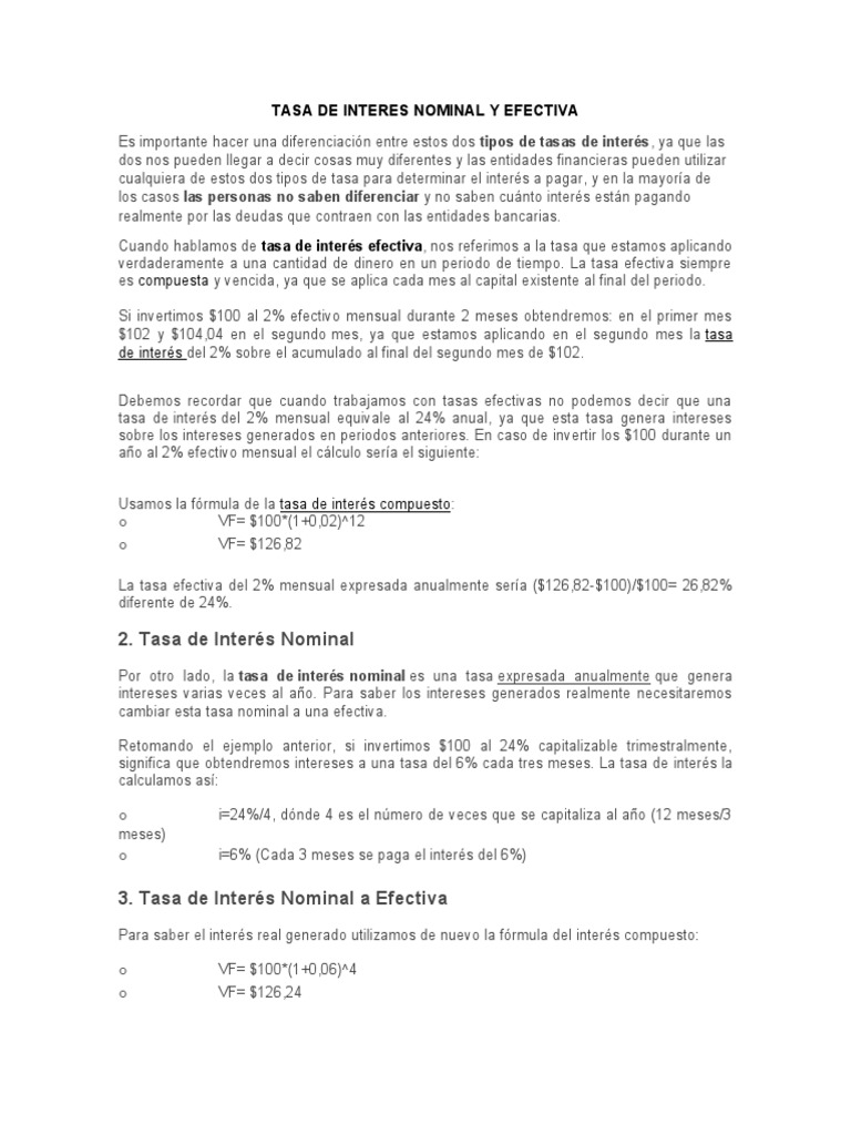 Tasa de Interes Nominal y Efectiva | PDF | Tasas de interés | Interés