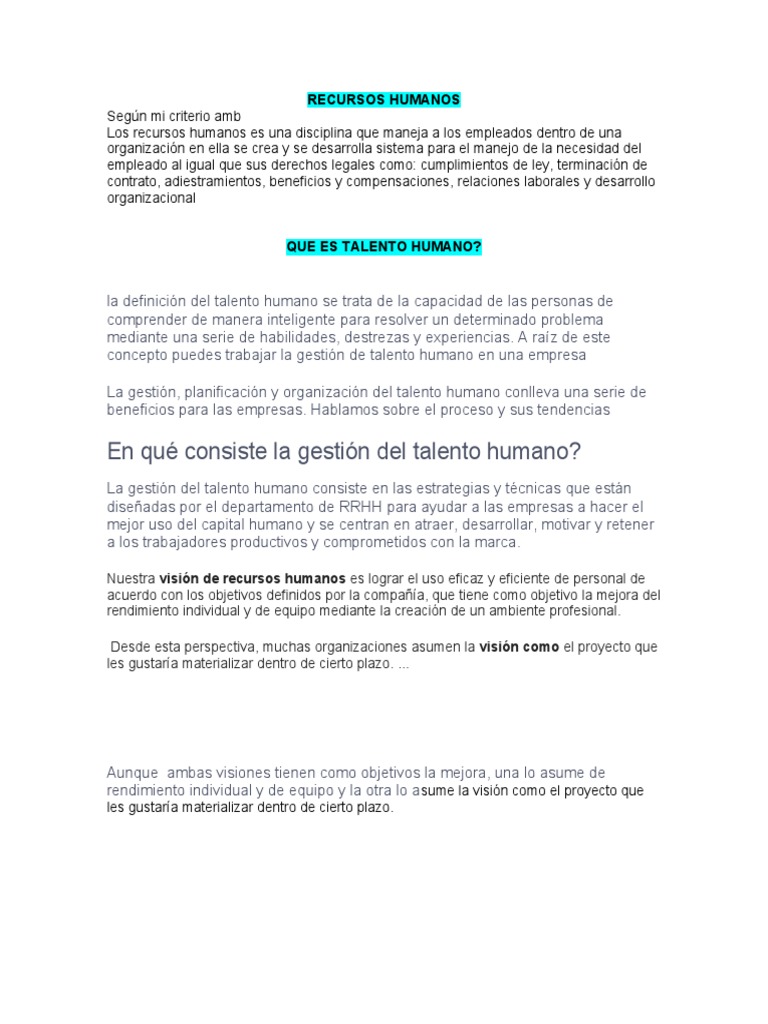 Diferencia Entre Recursos Humanos y Talento Humano | PDF | Gestión del