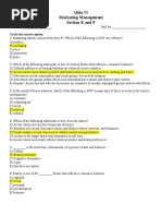 Quiz #1 Marketing Management Section E and F: Circle The Correct Option