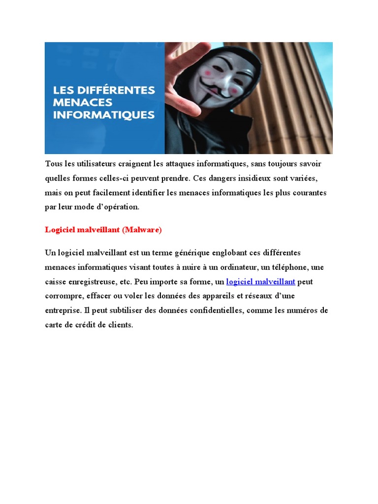 Types de menaces informatiques 8ème année | PDF | Logiciel malveillant ...