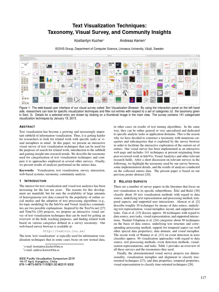 Text Visualization Techniques: Taxonomy, Visual Survey, and Community ...