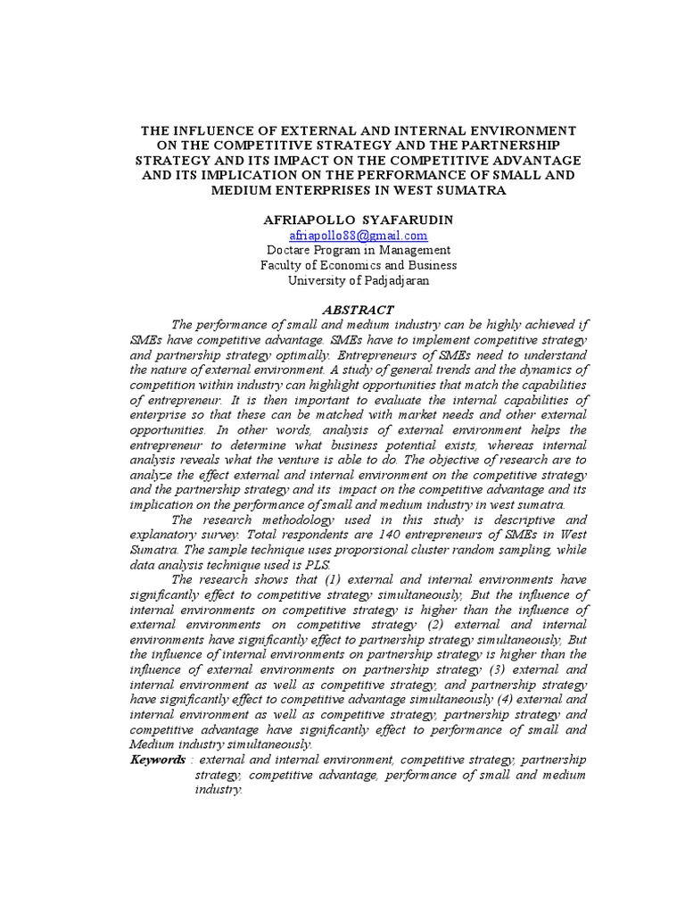 029 The Influence Of External And Internal Environment On The