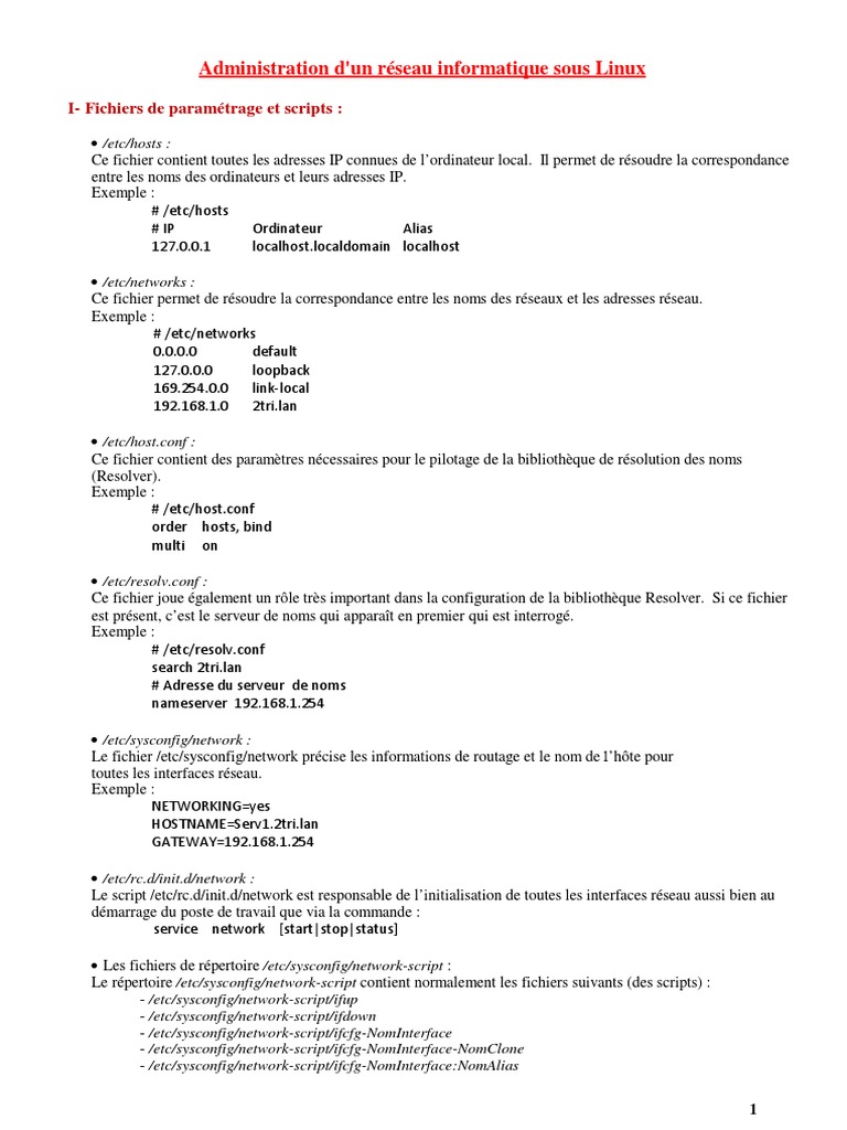 Administration réseau Linux : fichiers et scripts | PDF | Protocole de ...
