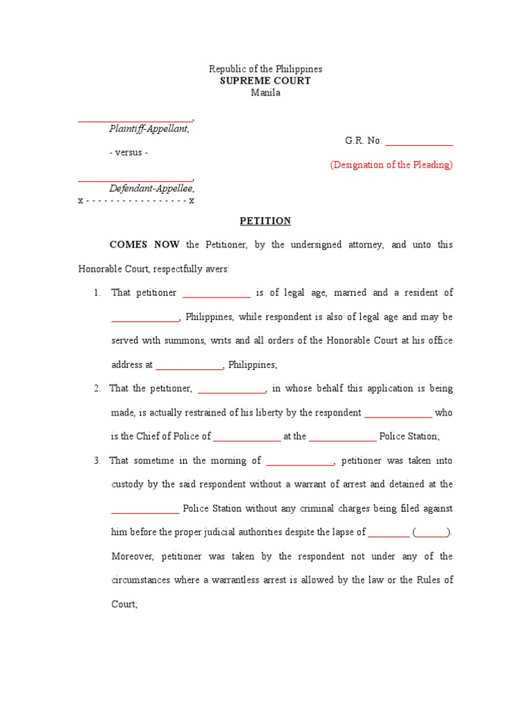 sample pleading Writ Petitioner