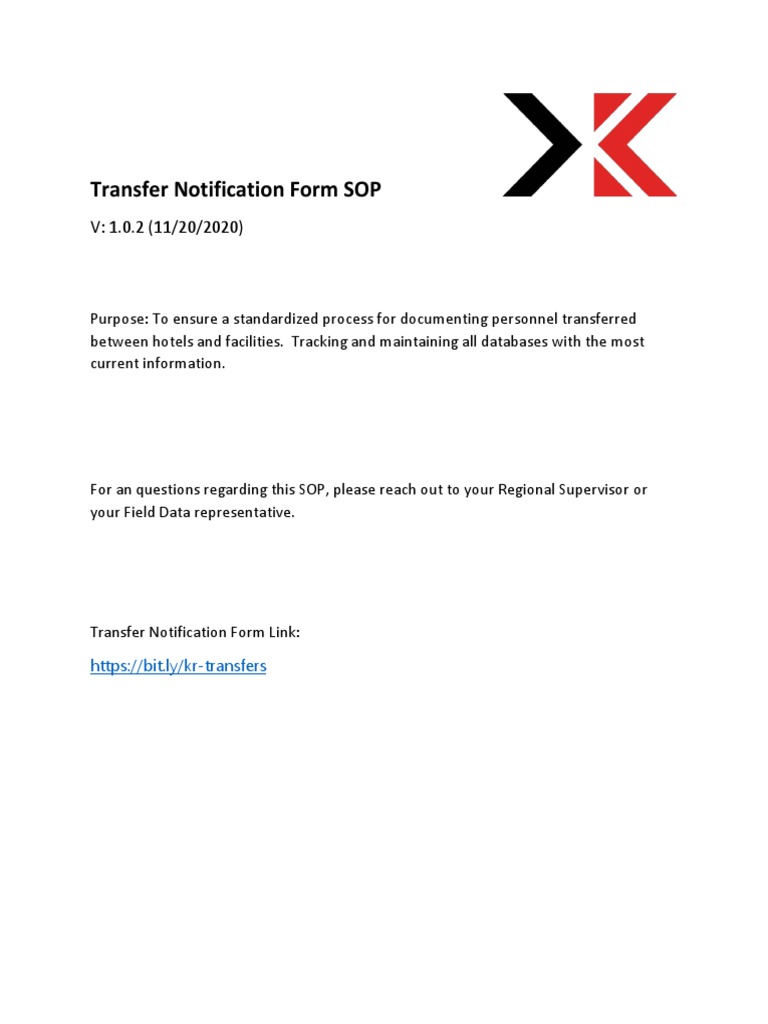 Transfer Notification Form Sop PDF