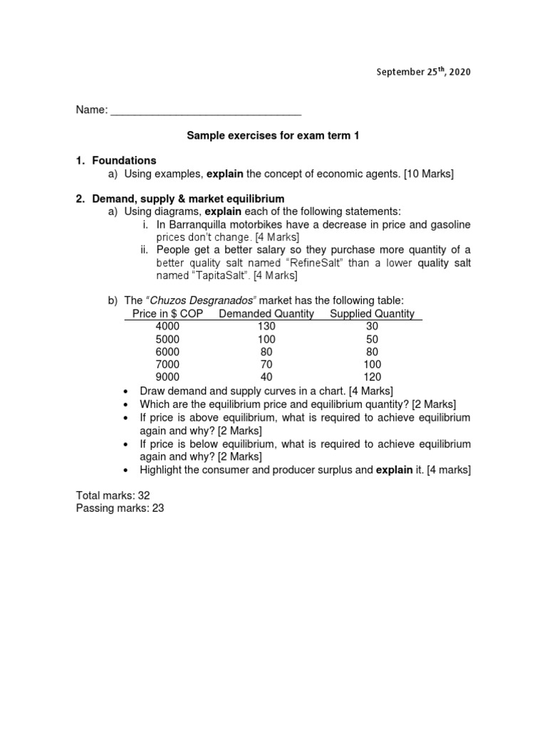 Exam Sample Exercises: Economics Term 1 | PDF | Business | Finance ...