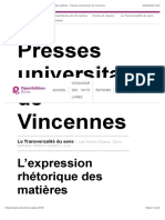 La Transversalité du sens - L’expression rhétorique des matières - Presses universitaires de Vincennes