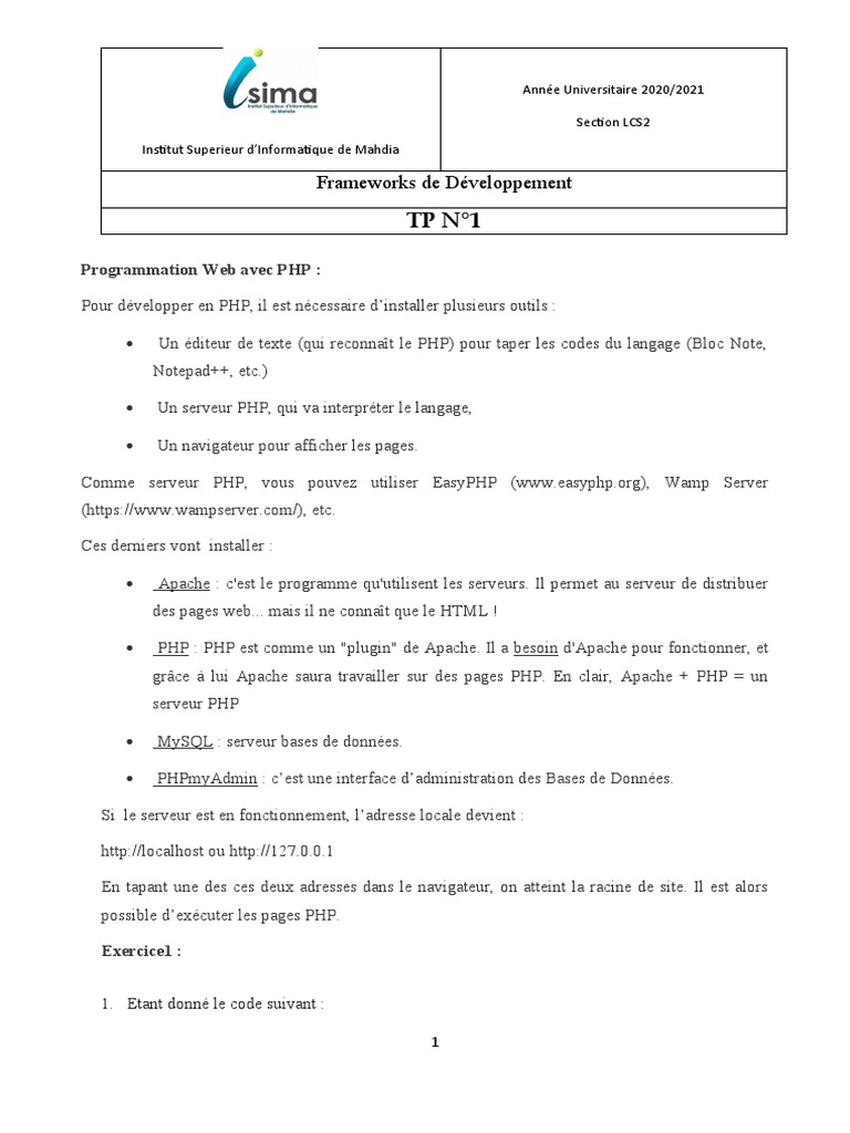 TP PHP : Développement Web et Exos | PDF | PHP | Serveur (Informatique)
