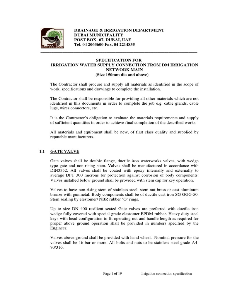 DM Irrigation Connection Specifications | PDF | Valve | Pipe (Fluid ...