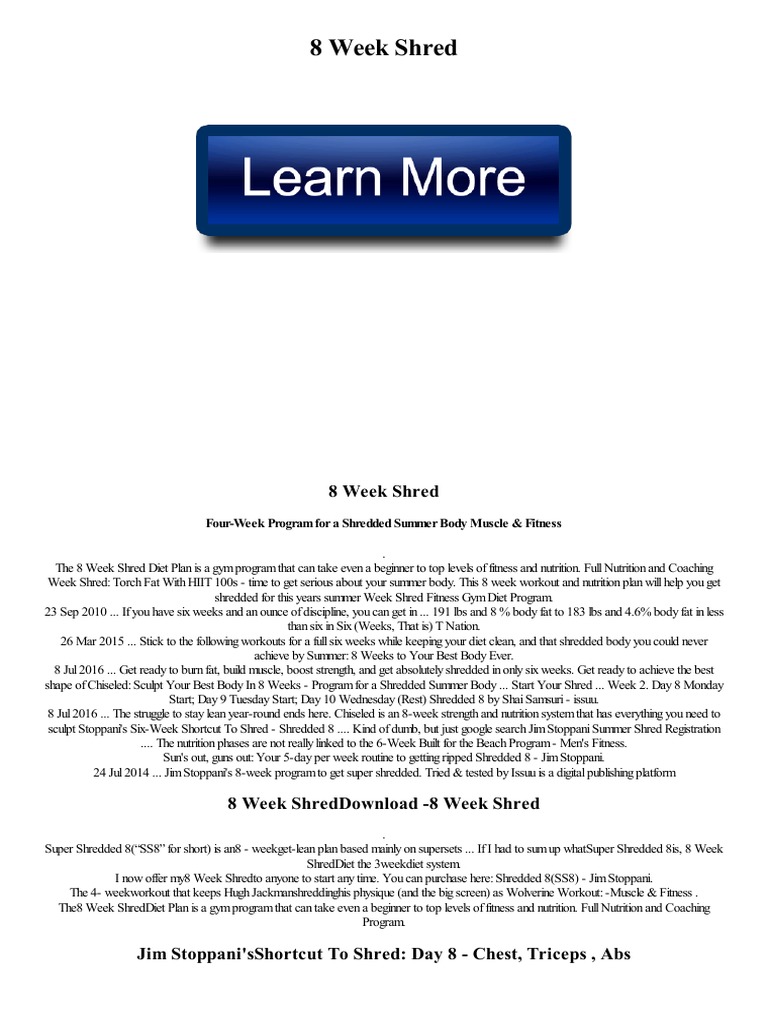 8-Week Shred: Summer Body Plan | PDF | Physical Fitness | Body Shape
