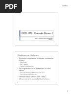 COSC 1046 - Computer Science I: Hardware vs. Software