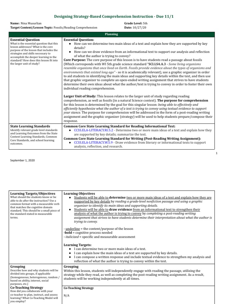 Fossils: Strategy-Based Comprehension Lesson | PDF | Reading ...