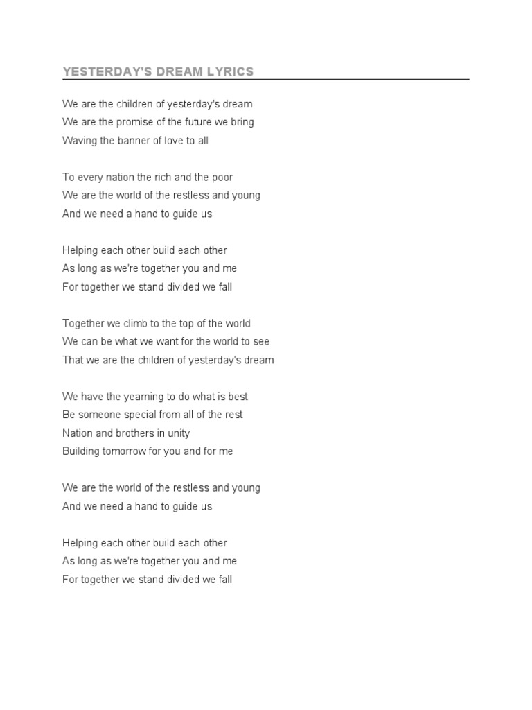 Yesterday'S Dream Lyrics | PDF