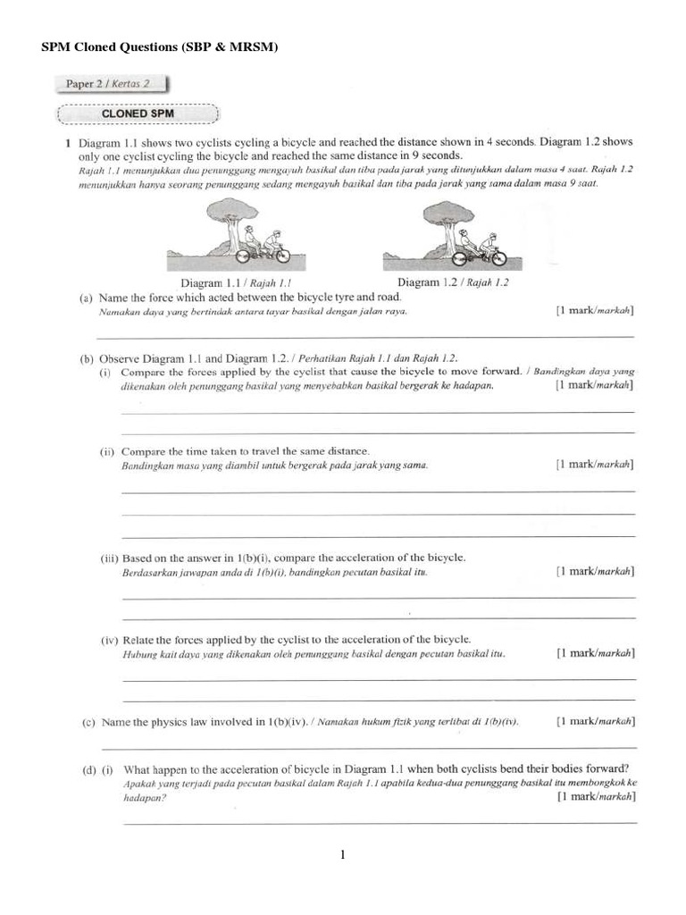 SPM Cloned Questions (SBP & MRSM) | PDF