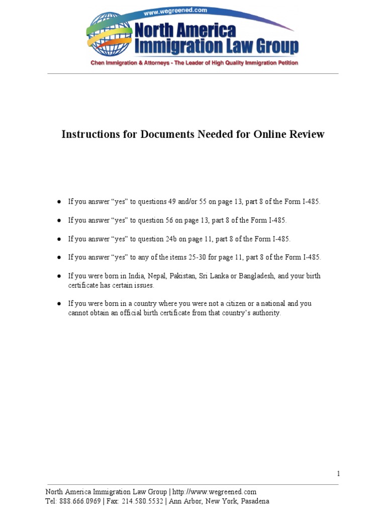 I-485 Addendum Instructions for Applicants | PDF | Birth Certificate ...