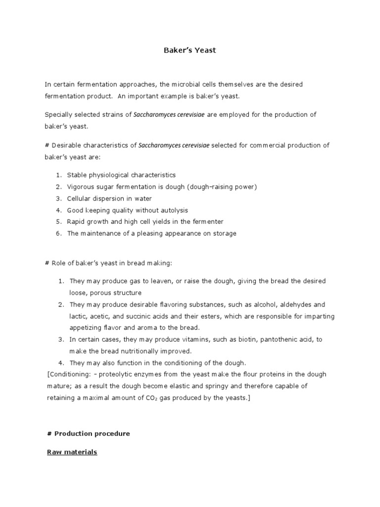 Saccharomyces Cerevisiae Baker's Yeast PDF Yeast Fermentation