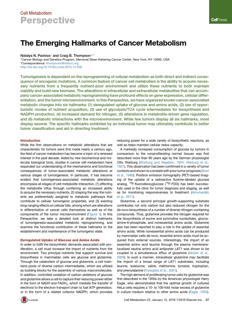 Emerging Hallmarks | PDF | Glycolysis | Metabolism