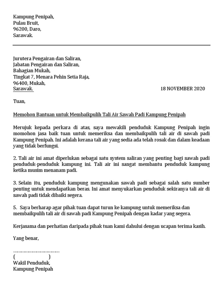 Surat Rasmi Tali Air Kg Penipah Pdf