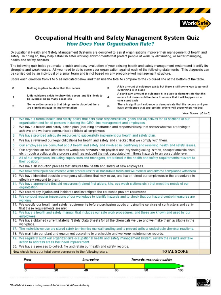 Occupational Health and Safety Management System Quiz How Does Your