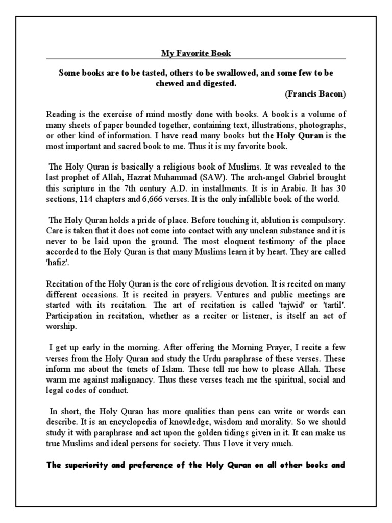 My Favorite Book Some Books Are To Be Tasted, Others To Be Swallowed, and Some Few To Be Chewed