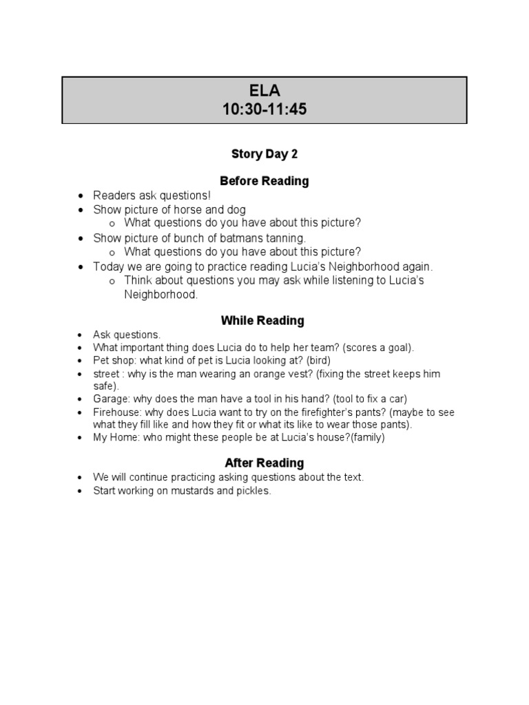 Story Day 2 Before Reading | PDF