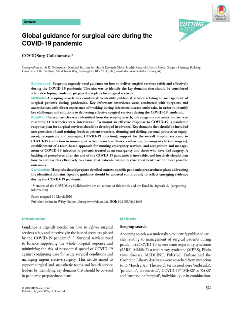 Global Guidance For Surgical Care During The COVID-19 Pandemic | PDF ...