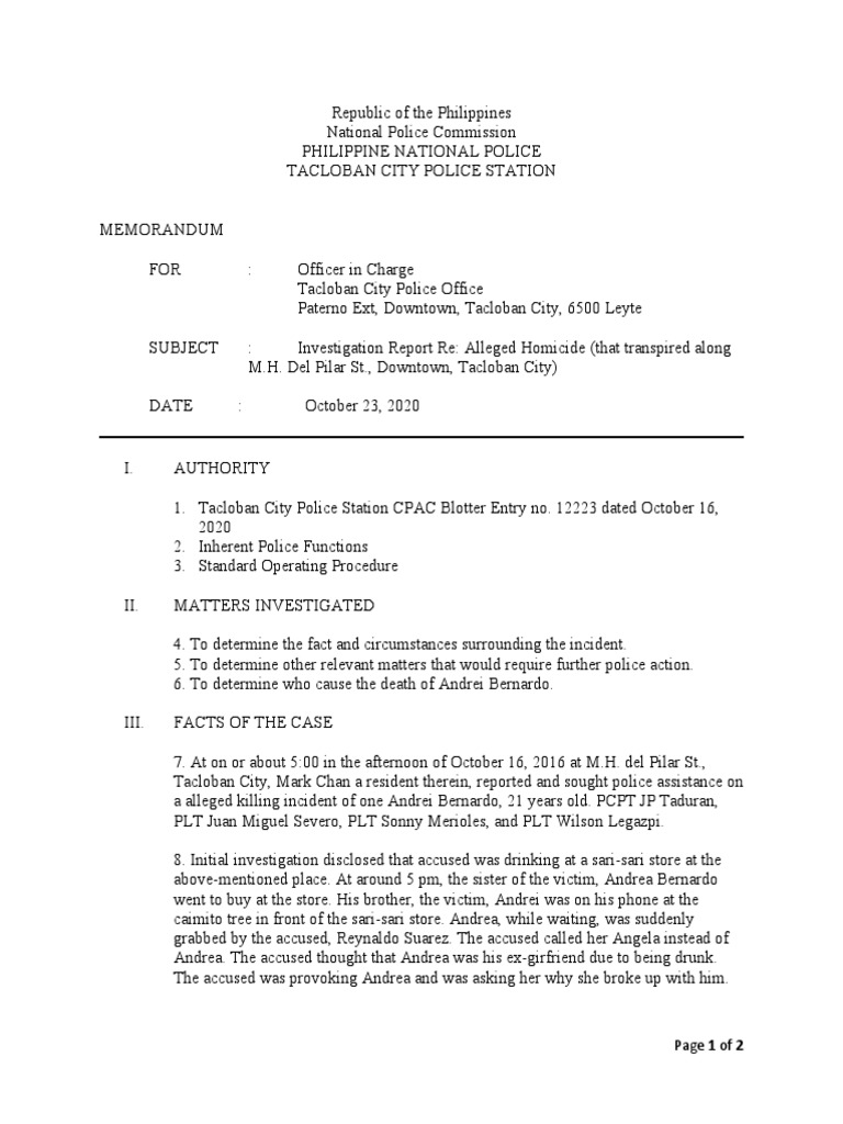 Tacloban Homicide Investigation Report | PDF | Criminal Justice | Crime ...