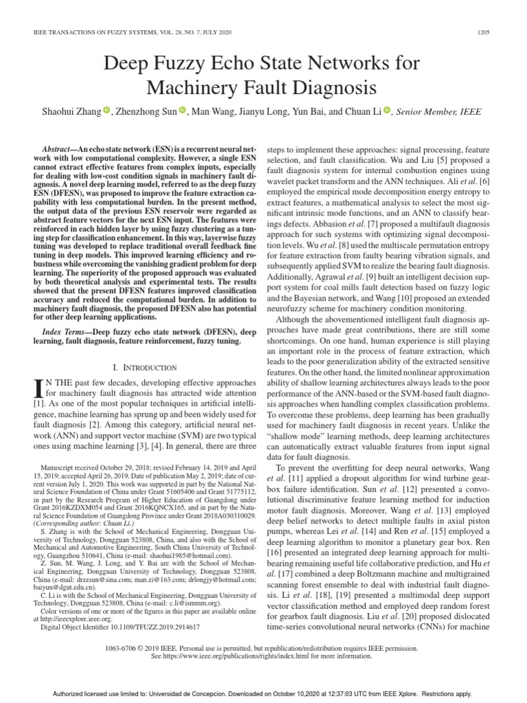 Deep Fuzzy Echo State Networks For Machinery Fault Diagnosis | PDF ...