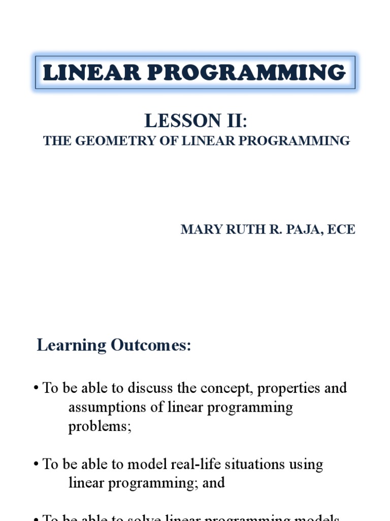 LINEAR PROGRAMMING - Lesson 2 PDF | PDF | Linear Programming | Maxima ...