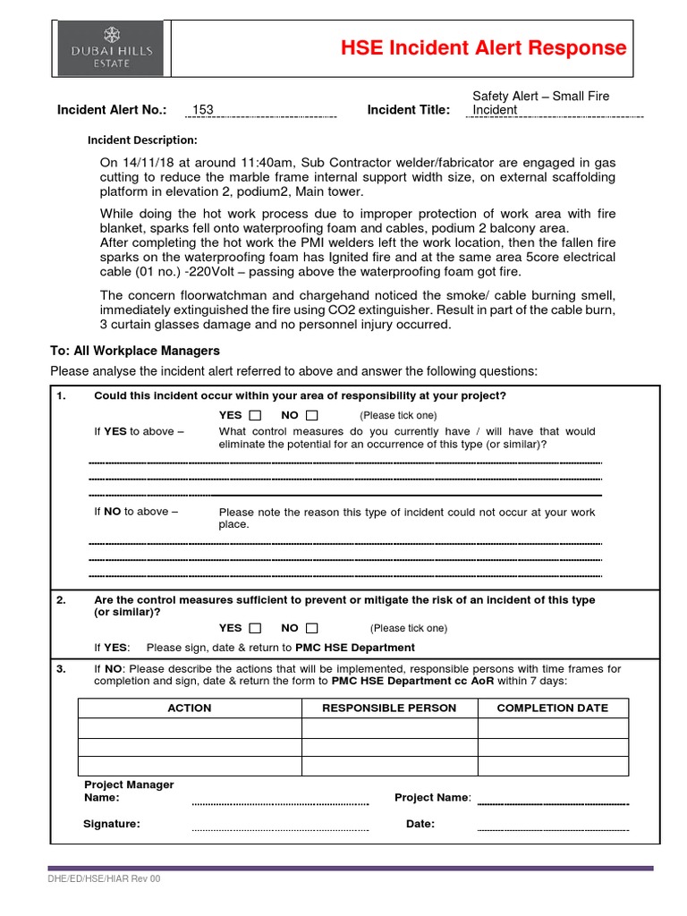 Safety Alert: Small Fire Incident Report | PDF | Fires | Prevention