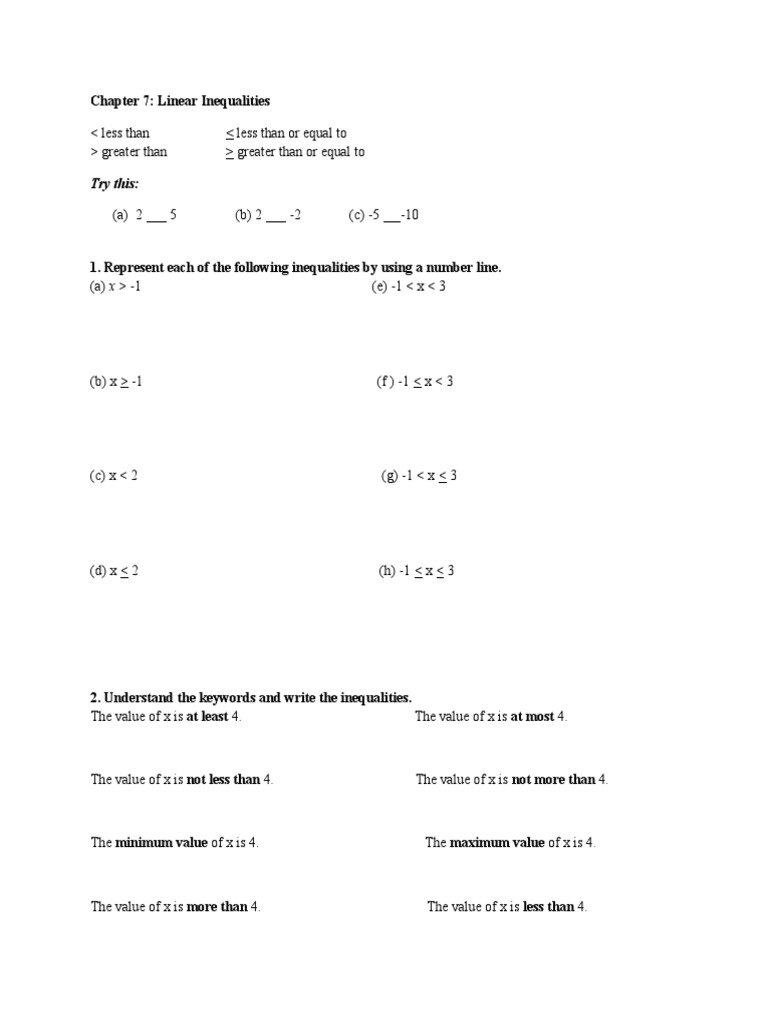 Understanding Linear Inequalities | PDF | Inequality (Mathematics ...