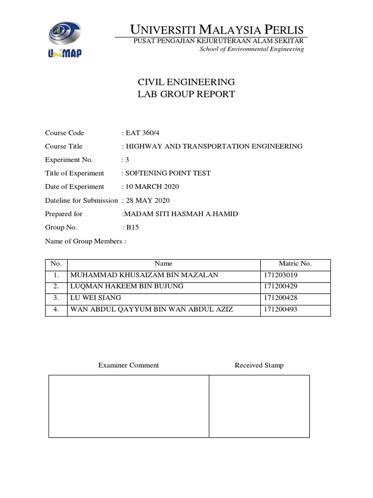 Niversiti Alaysia Erlis: Civil Engineering Lab Group Report | PDF