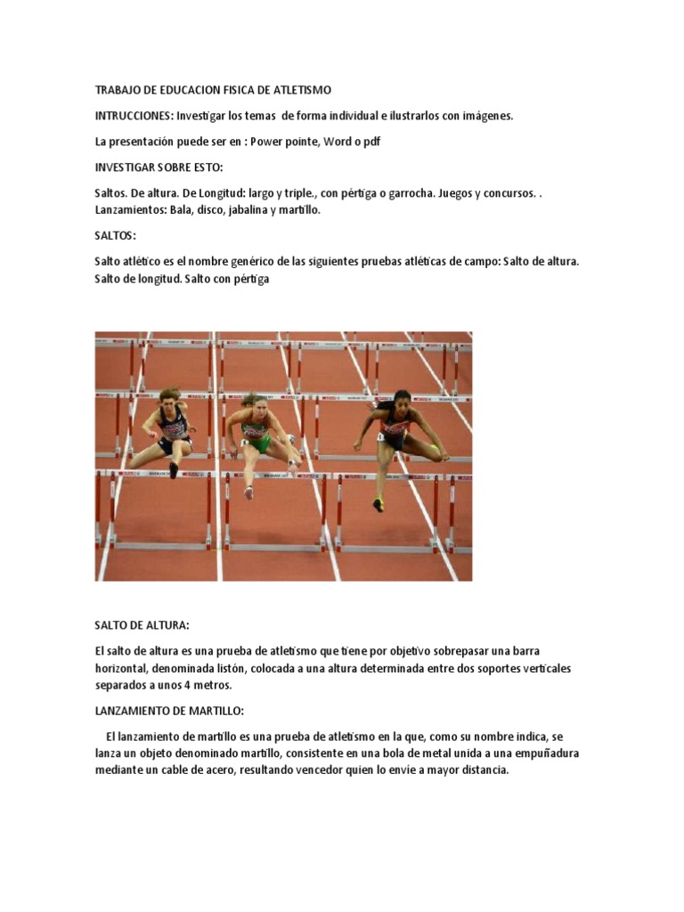 Trabajo de Educacion Fisica de Atletismo Parte 2 | PDF | Deporte del ...