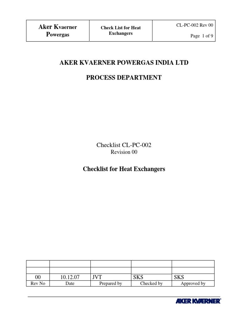 Heat Exchanger Checklist | PDF | Heat Transfer | Vacuum Tube