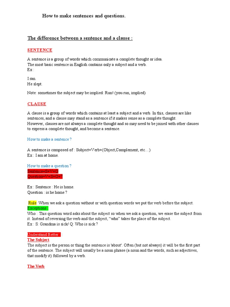 Constructing Sentences and Questions | PDF | Verb | Object (Grammar)