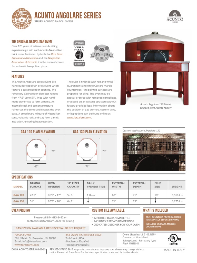 Acunto Angolare Series: The Original Neapolitan Oven | PDF | Pizza |  Countertop