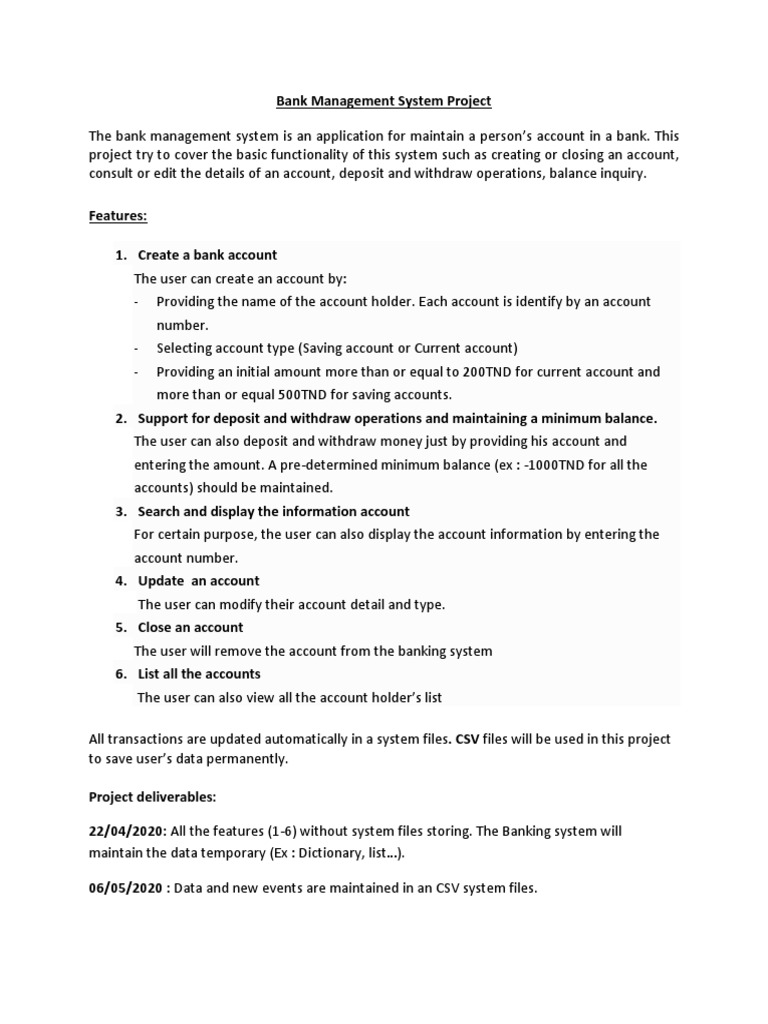 Bank Management System Project | PDF