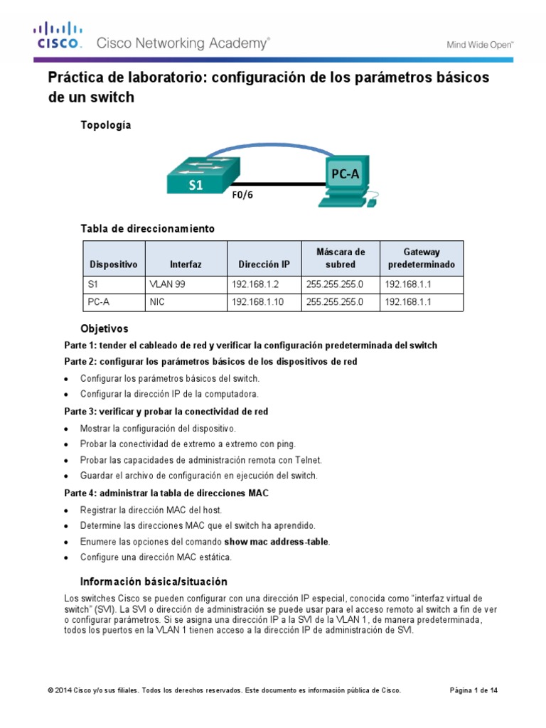 1.1.1.6 Lab - Configuring Basic Switch Settings | PDF | Dirección IP ...