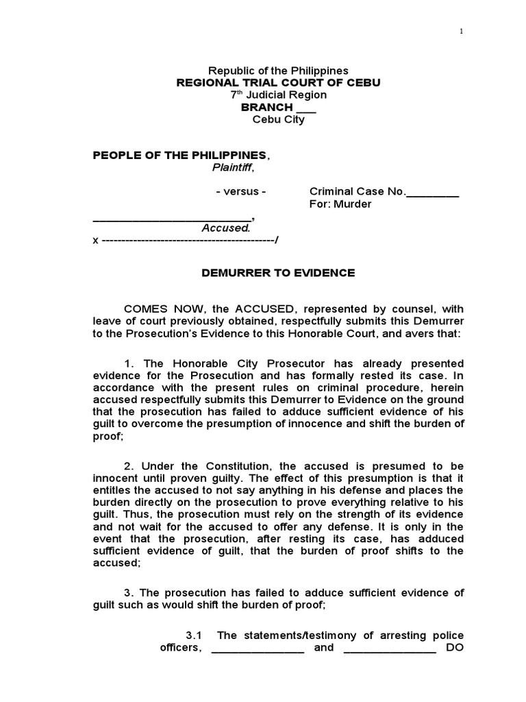 403 Reboja Rojas Legforms Demurrer To Evidence | PDF | Burden Of Proof ...