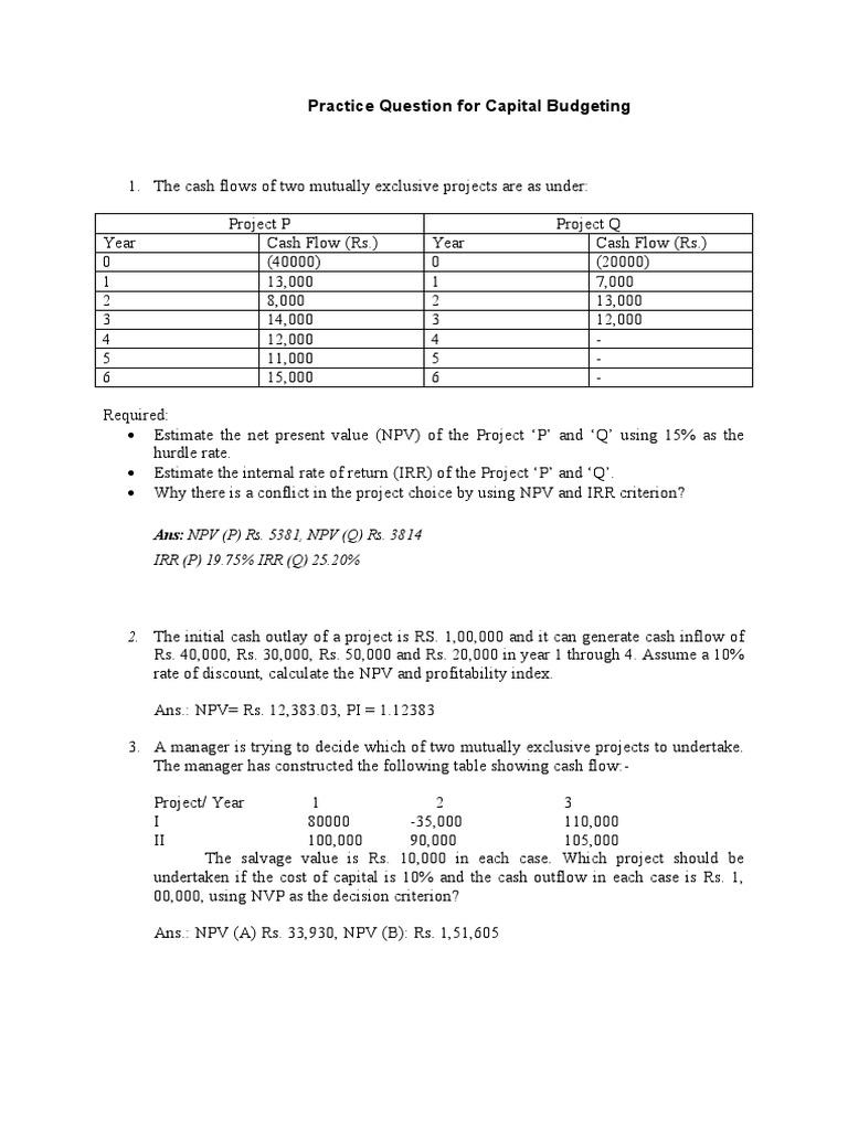 Capital Budgeting Practice Guide | PDF | Net Present Value | Capital ...