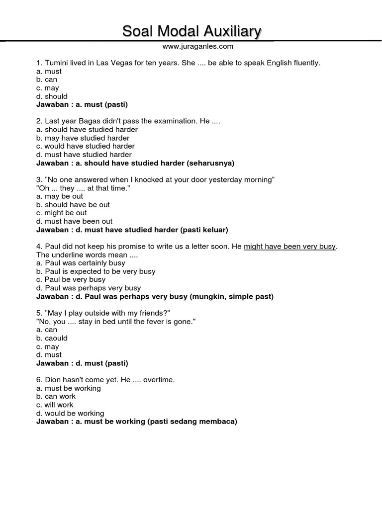 Soal Online Modal Auxiliary