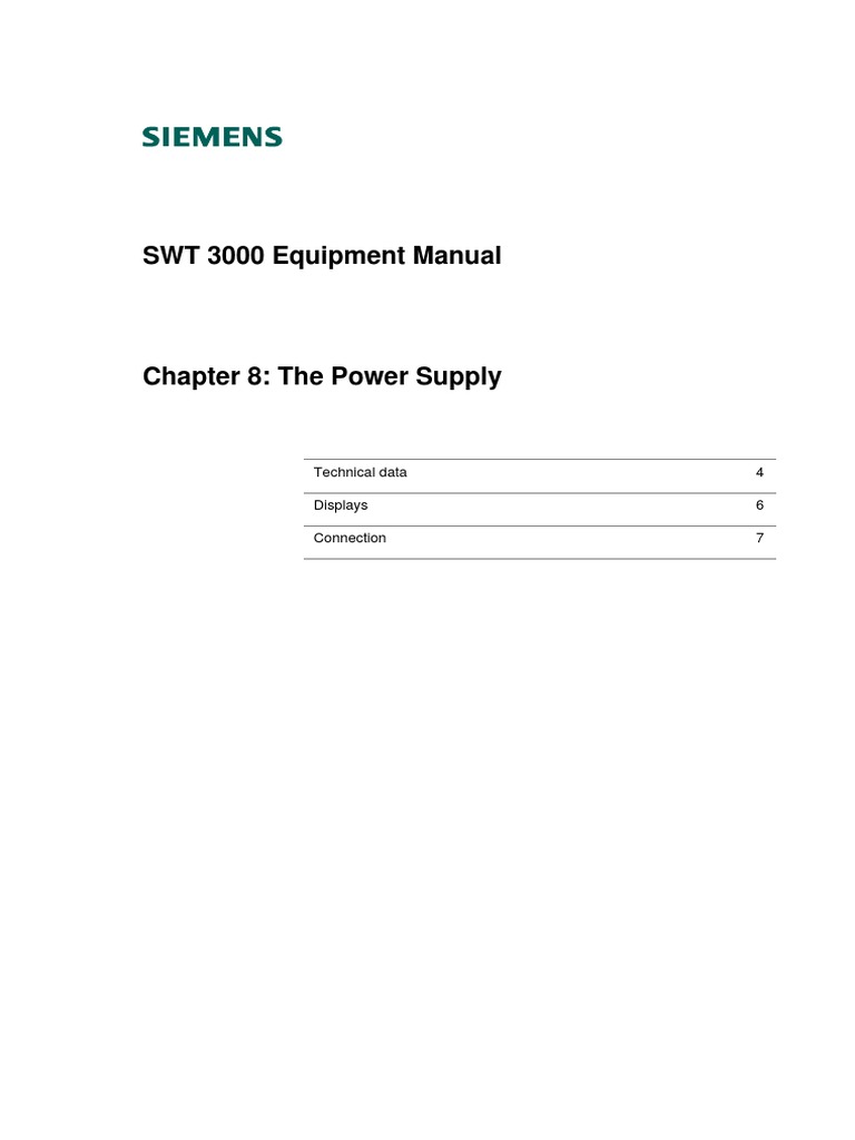 SWT 3000 Equipment Manual: Technical Data 4 Displays 6 Connection 7 ...