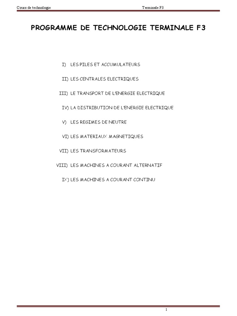 Univers L Essentiel Secondaire 1 Corrigé Pdf Programme de Technologie Terminale F3 | PDF | Centrale électrique |  Économie énergétique