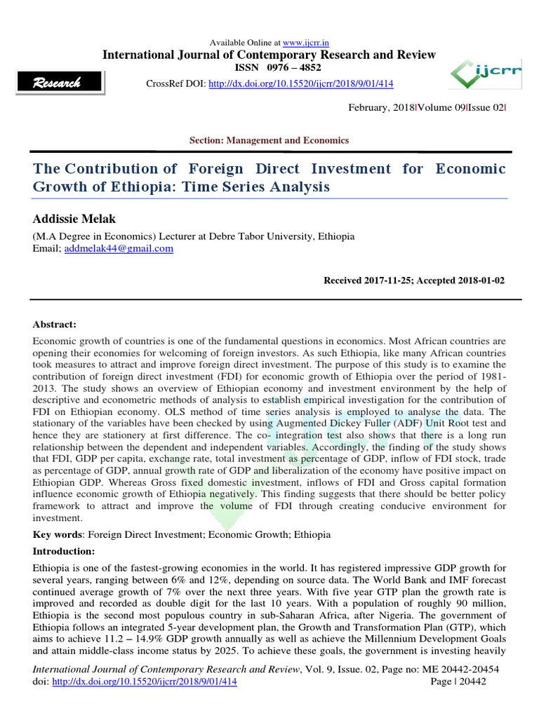 FDI's Impact on Ethiopia's Economic Growth | PDF | Foreign Direct ...
