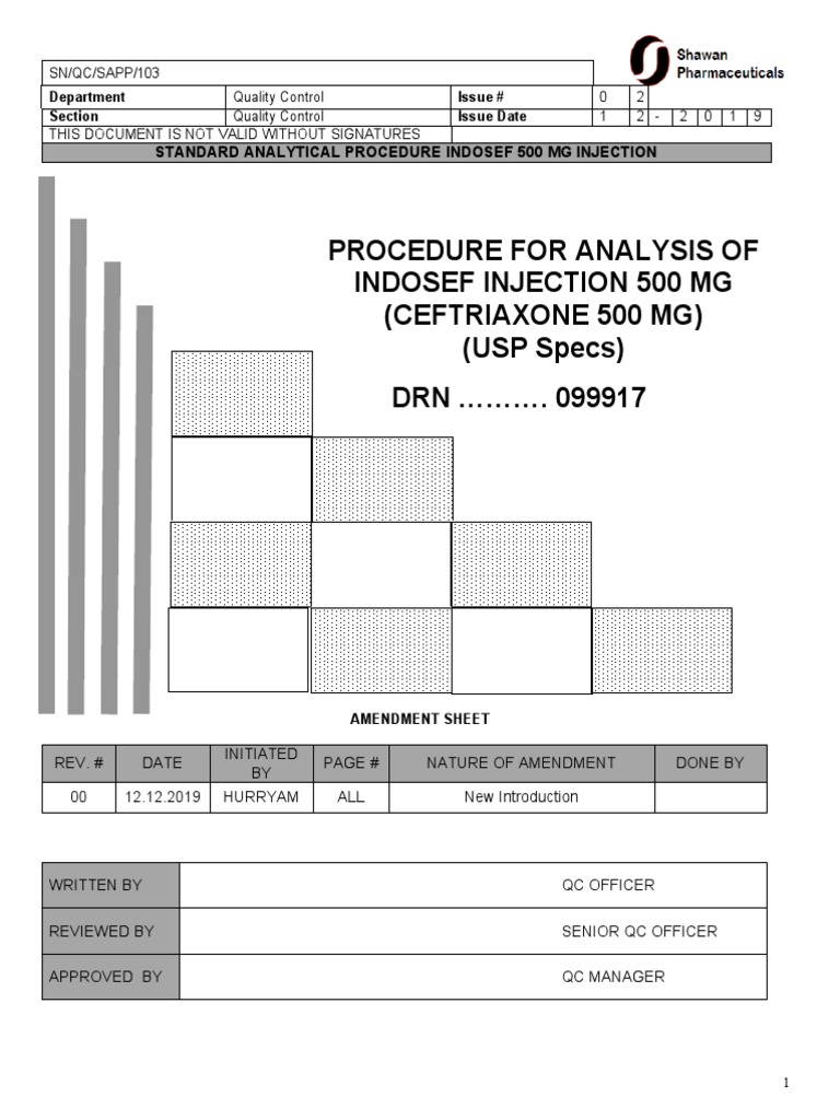 SN-QC-SAPP-103 Indosef 500mg Injection UPDATED | PDF | Elution | Absorbance