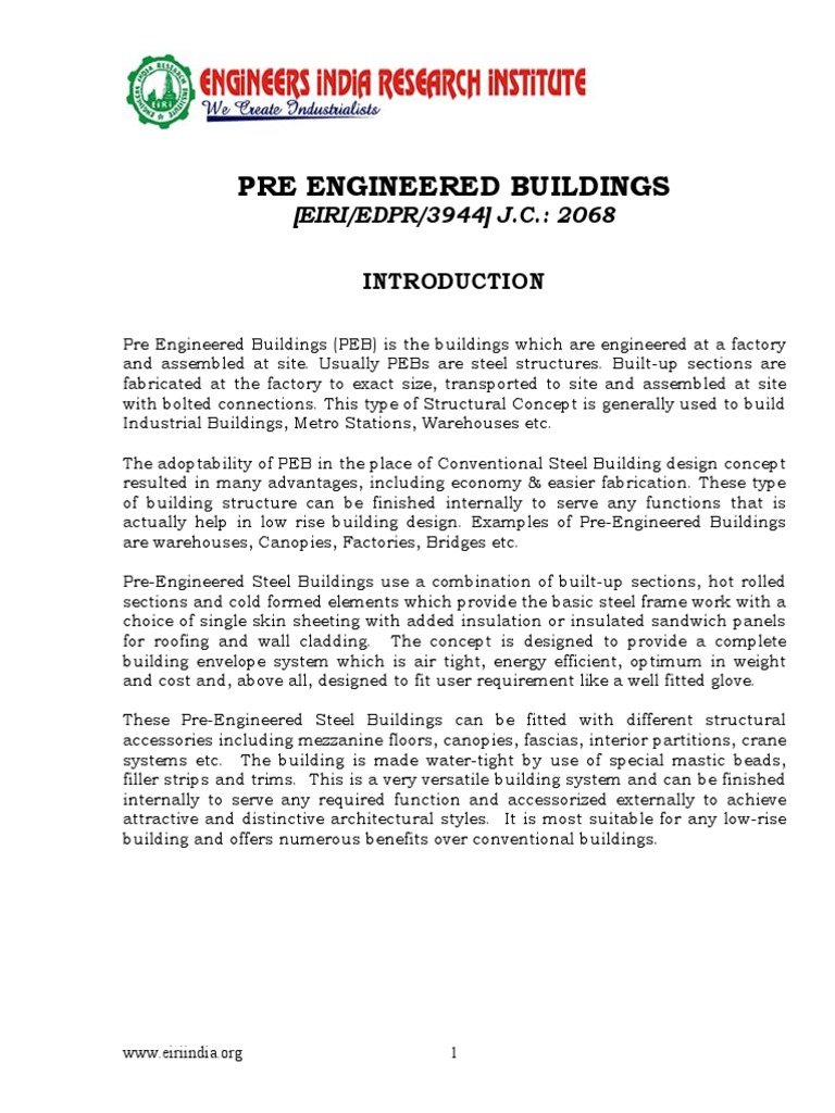 Project Report On Pre Engineered Buildings PDF Sheet Metal Metal Fabrication