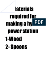 Materials Required For Making A Hydro Power Station